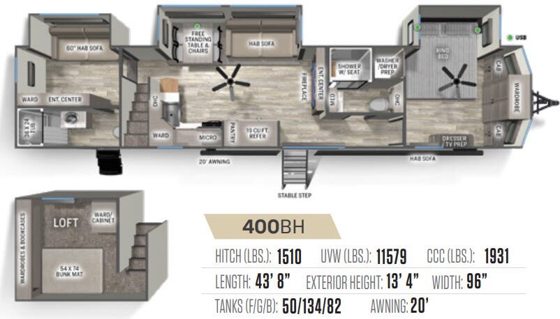 View 2024 Forest River Sierra Destination 400BH complete specs and manufacturer brochures