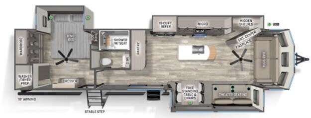 View 2024 Forest River Sierra Destination 401FLX complete specs and manufacturer brochures