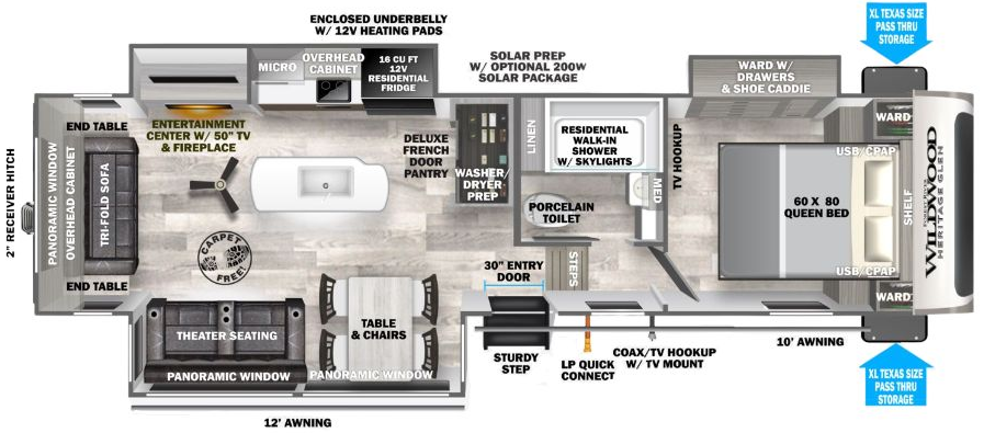 View 2024 Forest River Wildwood Heritage Glen 291RL complete specs and manufacturer brochures