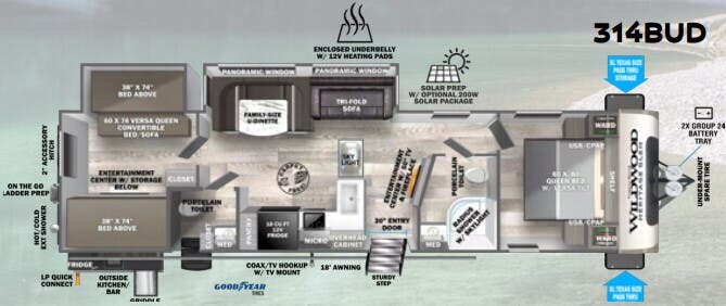 View 2024 Forest River Wildwood Heritage Glen 314BUD complete specs and manufacturer brochures