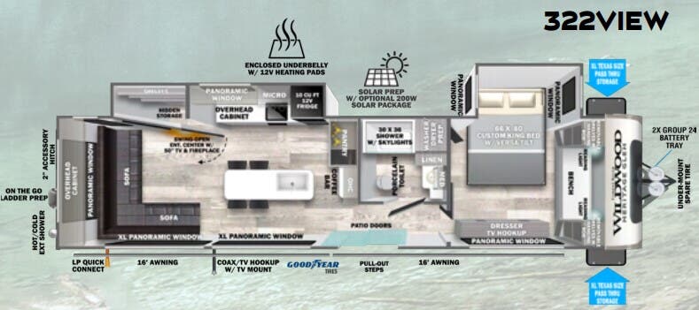 View 2024 Forest River Wildwood Heritage Glen 322VIEW complete specs and manufacturer brochures