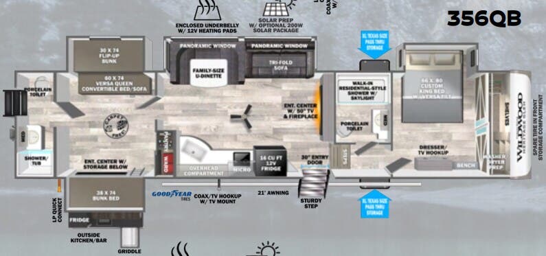 View 2024 Forest River Wildwood Heritage Glen 356QB complete specs and manufacturer brochures