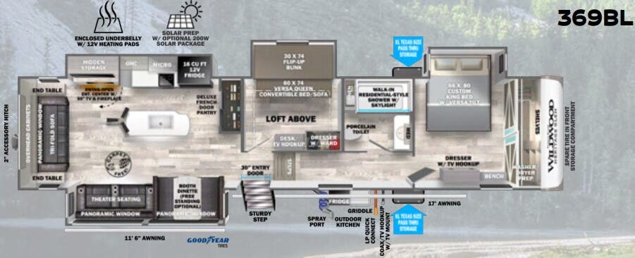 View 2024 Forest River Wildwood Heritage Glen 369BL complete specs and manufacturer brochures