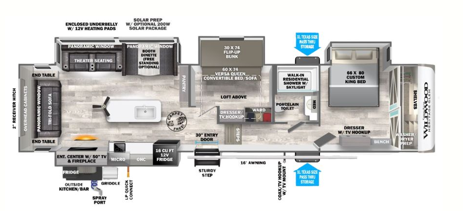 View 2024 Forest River Wildwood Heritage Glen 370BL complete specs and manufacturer brochures