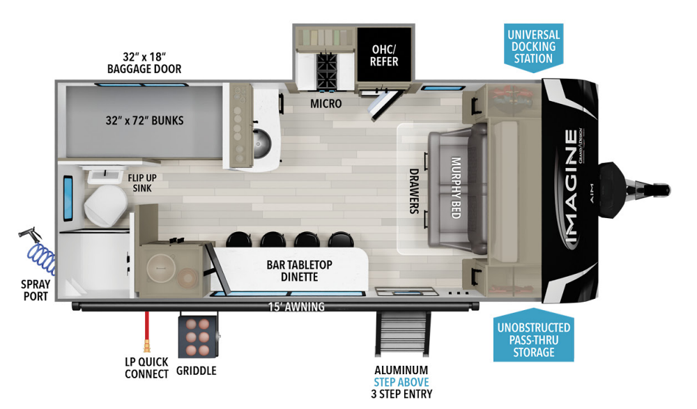 View 2024 Grand Design Imagine AIM 18BH complete specs and manufacturer brochures