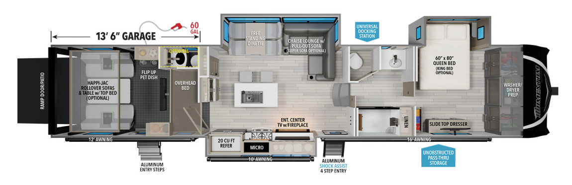 View 2024 Grand Design Momentum 410TH complete specs and manufacturer brochures