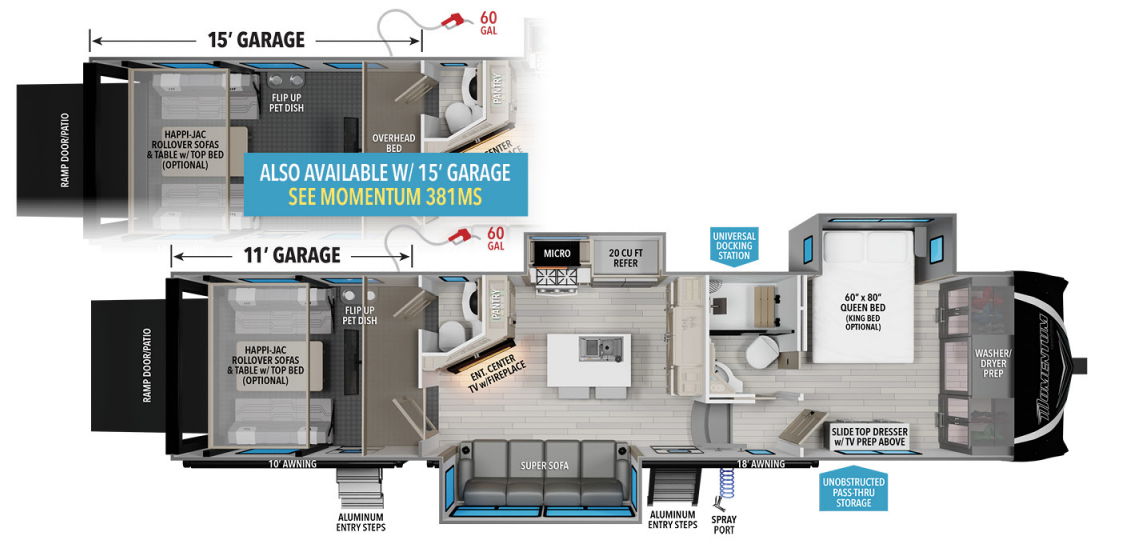 View 2024 Grand Design Momentum M-Class 381MS complete specs and manufacturer brochures