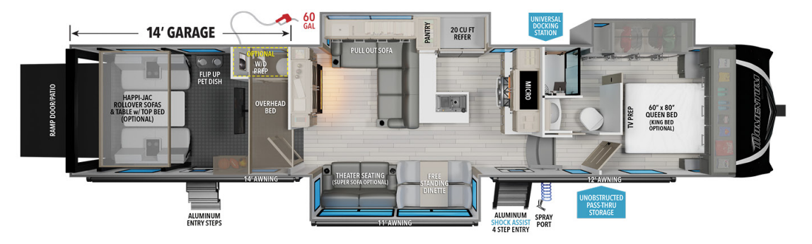 View 2024 Grand Design Momentum M-Class 395MS complete specs and manufacturer brochures