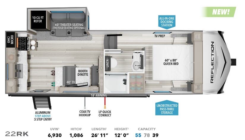 View 2024 Grand Design Reflection 100 Series 22RK complete specs and manufacturer brochures