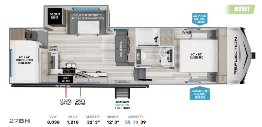 View 2024 Grand Design Reflection 100 Series 27BH complete specs and manufacturer brochures