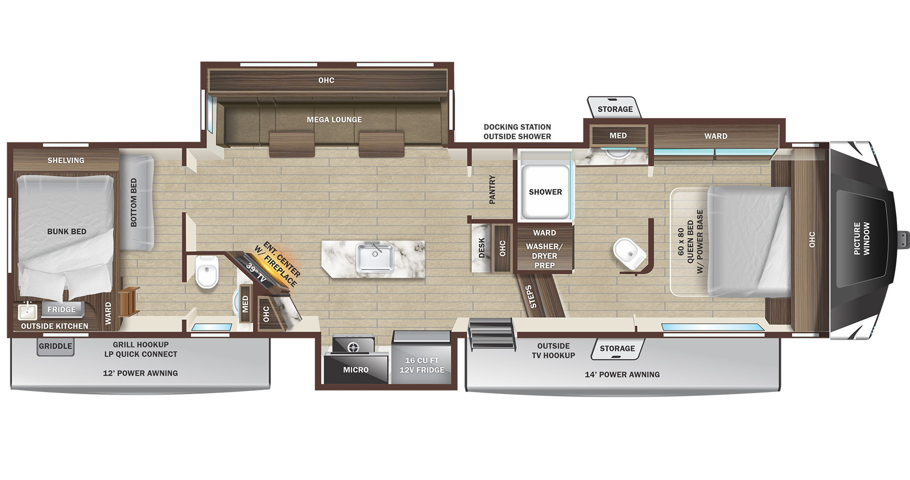 View 2024 Highland Ridge Roamer 364BHS complete specs and manufacturer brochures