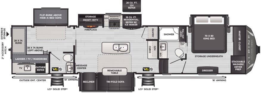 View 2024 Keystone Alpine Avalanche Edition 378BH complete specs and manufacturer brochures