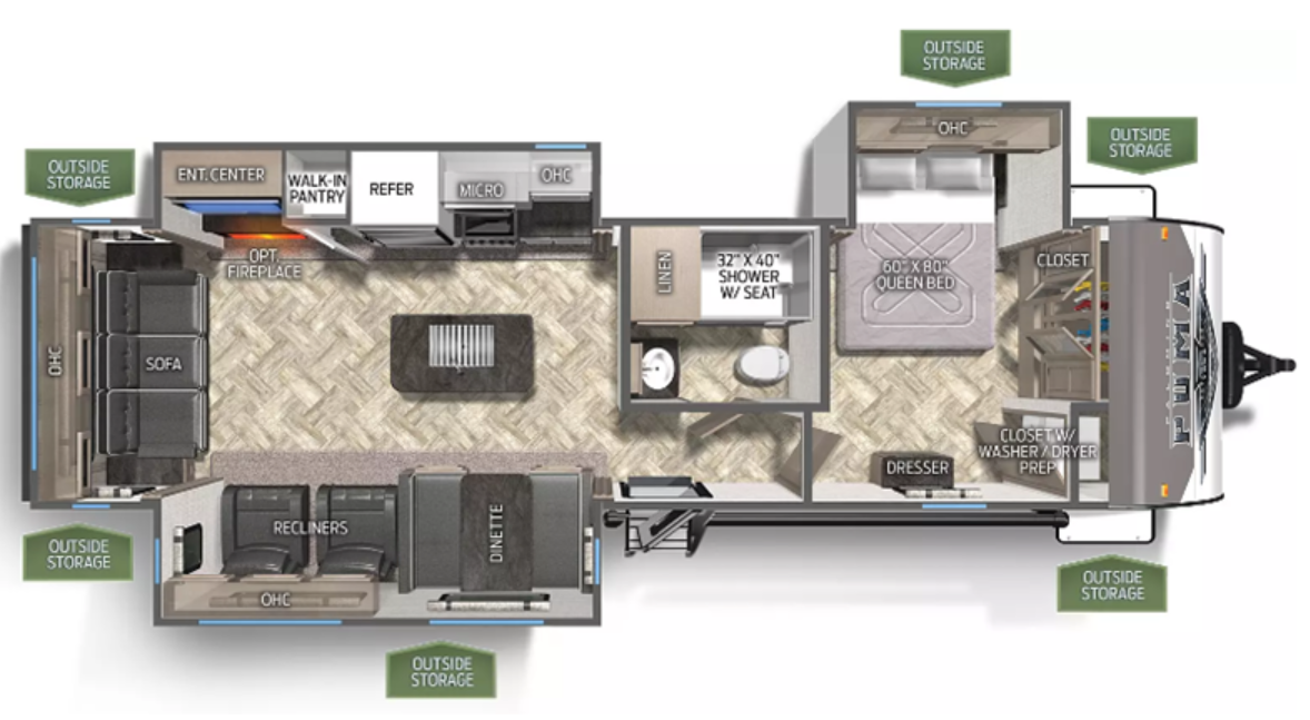 View 2024 Palomino Puma 31RLQS complete specs and manufacturer brochures