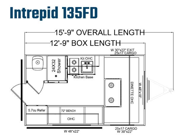 View 2024 Riverside RV Intrepid 135FD complete specs and manufacturer brochures