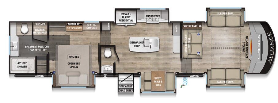 View 2025 Alliance RV Paradigm 385FL complete specs and manufacturer brochures