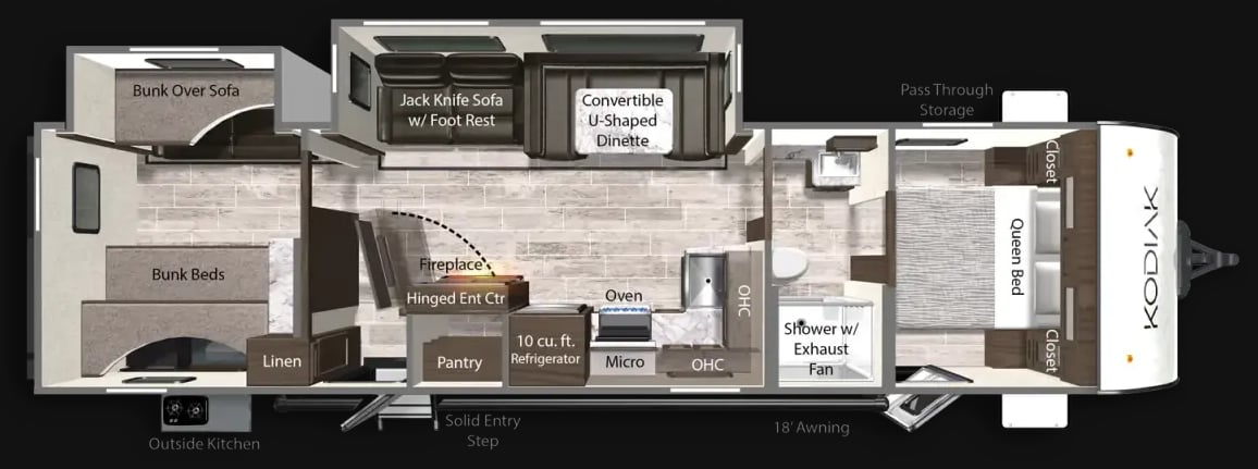 View 2025 Dutchmen Kodiak 332BHSL complete specs and manufacturer brochures