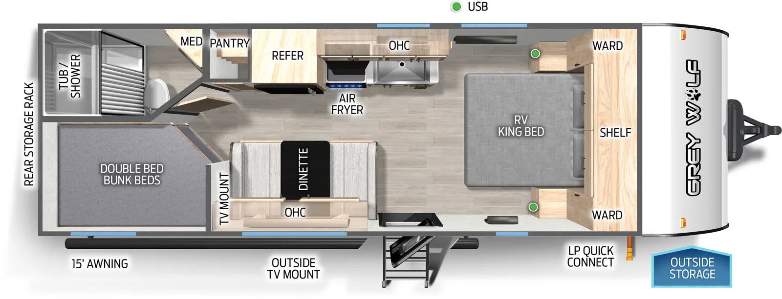 View 2025 Forest River Cherokee Grey Wolf Black Label 22MKSEBL complete specs and manufacturer brochures