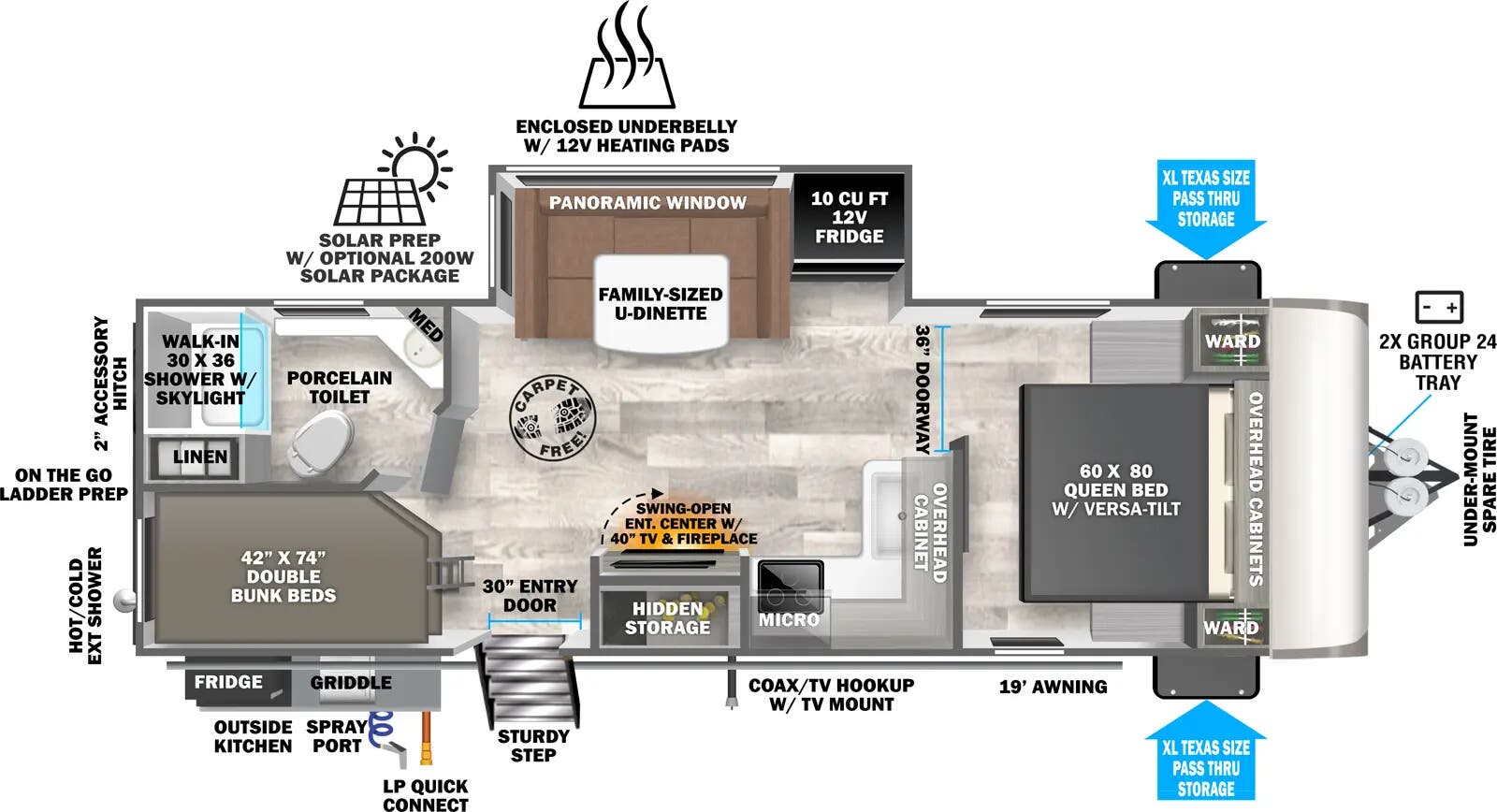 View 2025 Forest River Salem Hemisphere Hyper-Lyte 23BHHL complete specs and manufacturer brochures