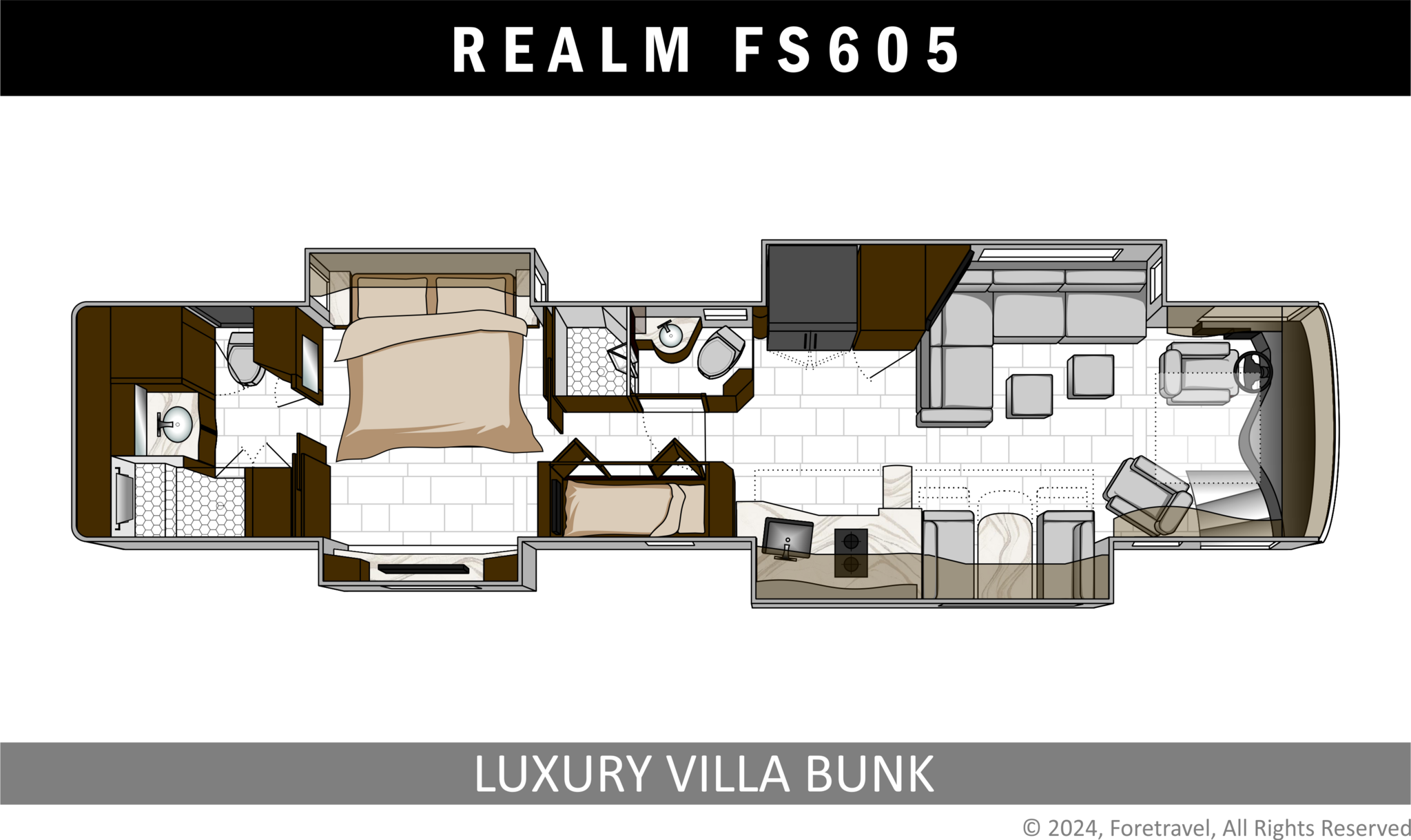 View 2025 Foretravel Realm FS605 LVB complete specs and manufacturer brochures