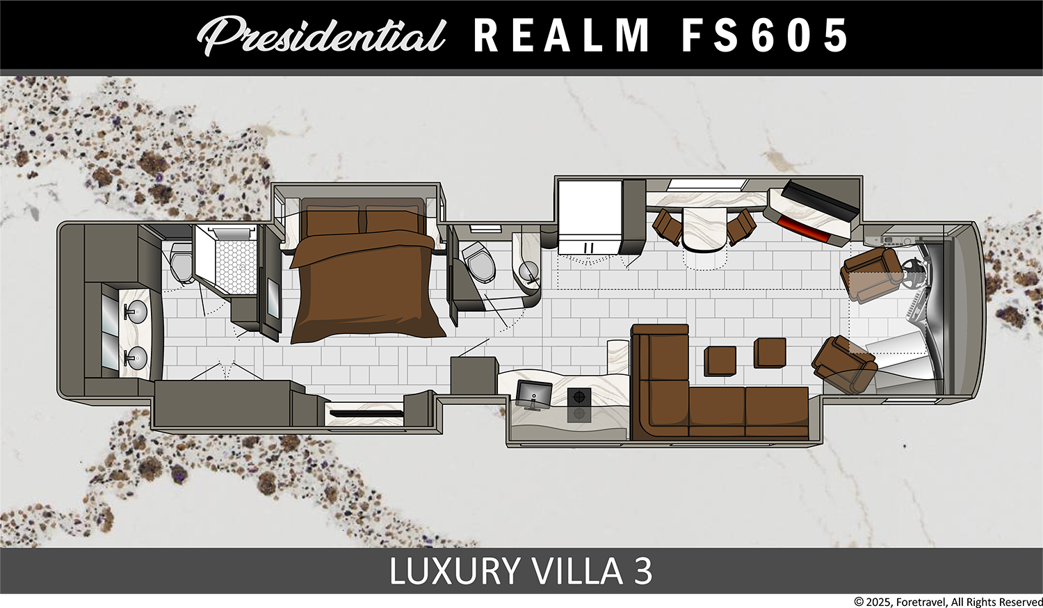 View 2025 Foretravel Realm Presidential LV3 complete specs and manufacturer brochures