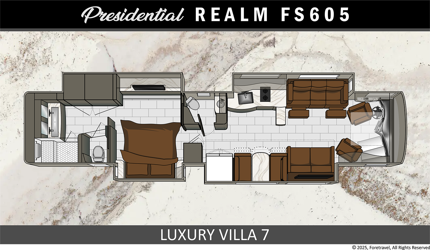 View 2025 Foretravel Realm Presidential LV7 complete specs and manufacturer brochures