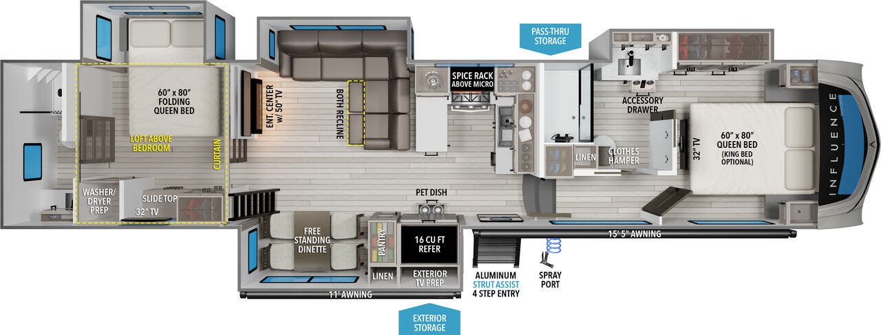 View 2025 Grand Design Influence 3804DS complete specs and manufacturer brochures