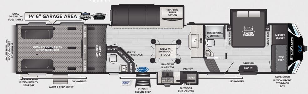 View 2025 Keystone Fuzion 427 complete specs and manufacturer brochures