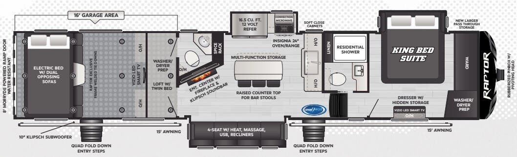 View 2025 Keystone Raptor 415 complete specs and manufacturer brochures