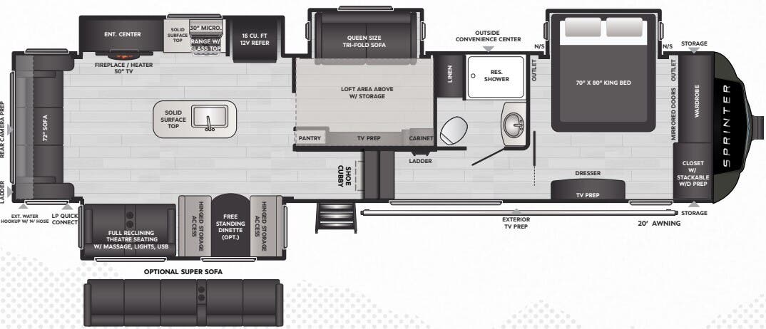 View 2025 Keystone Sprinter 3590LFT complete specs and manufacturer brochures