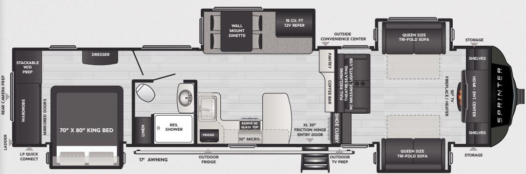 View 2025 Keystone Sprinter 3670FLS complete specs and manufacturer brochures