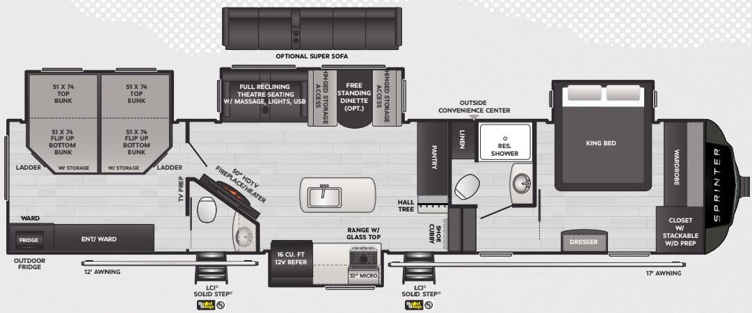 View 2025 Keystone Sprinter 3810QBS complete specs and manufacturer brochures