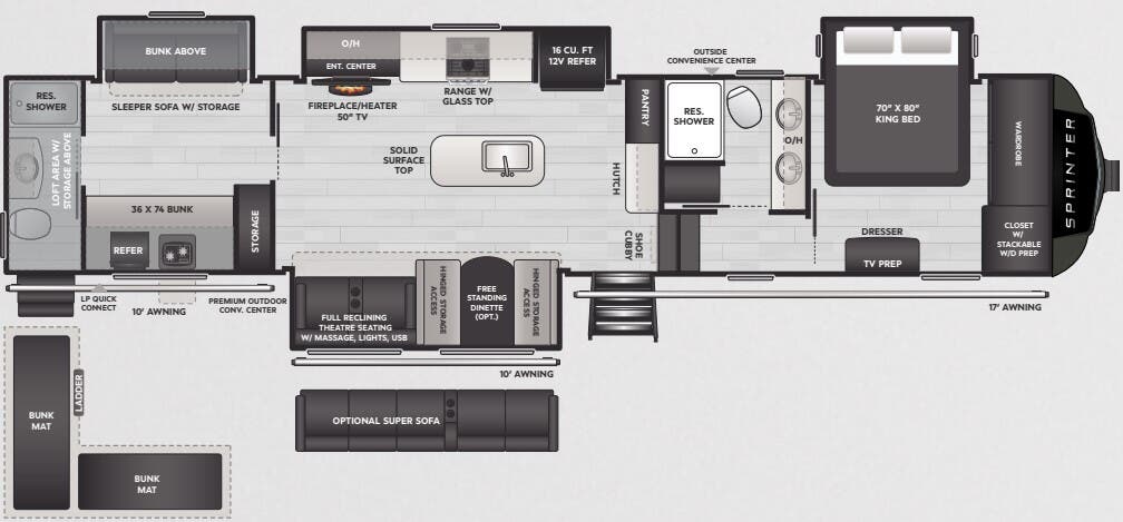 View 2025 Keystone Sprinter 3900DBL complete specs and manufacturer brochures