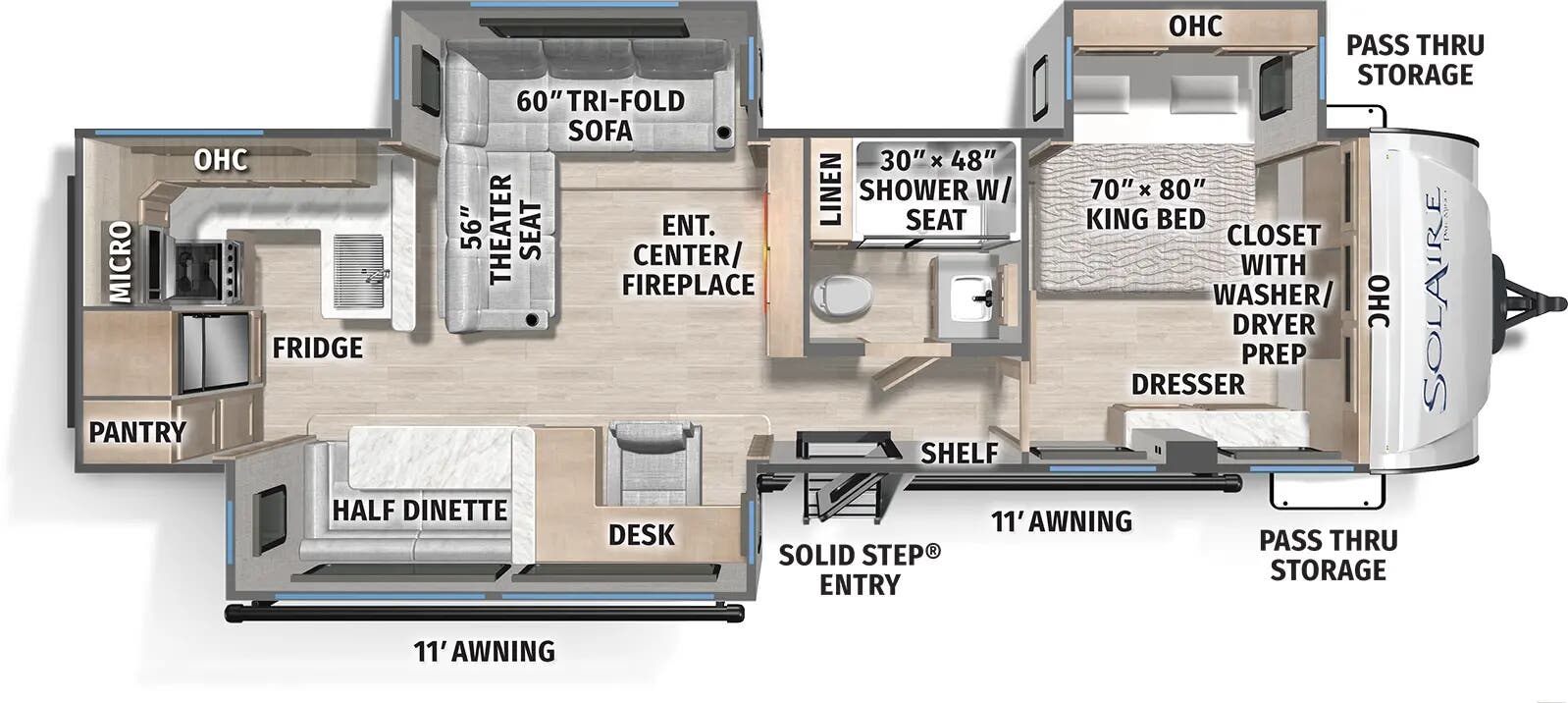 View 2025 Palomino Solaire 3070RKLS complete specs and manufacturer brochures