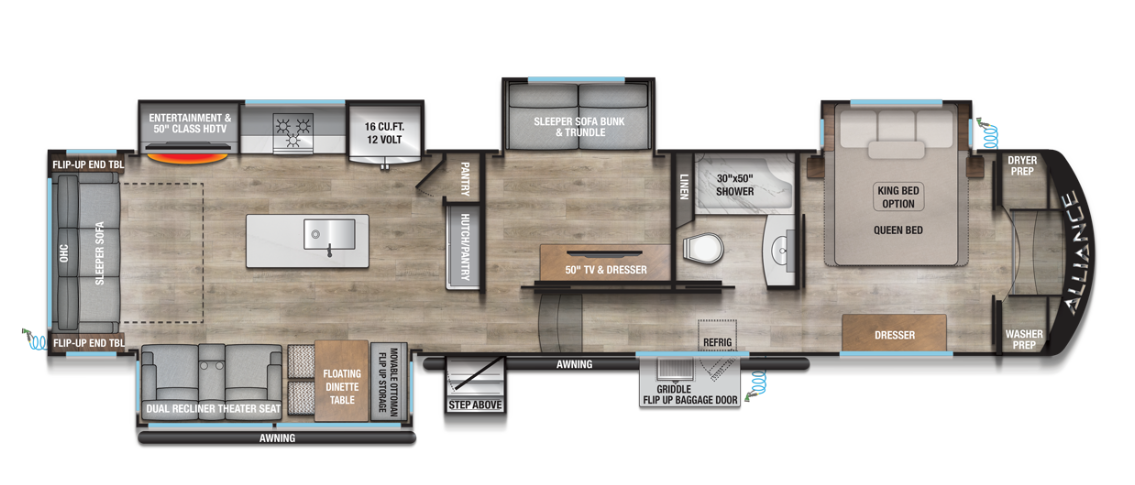 View 2026 Alliance RV Avenue 39MBR complete specs and manufacturer brochures