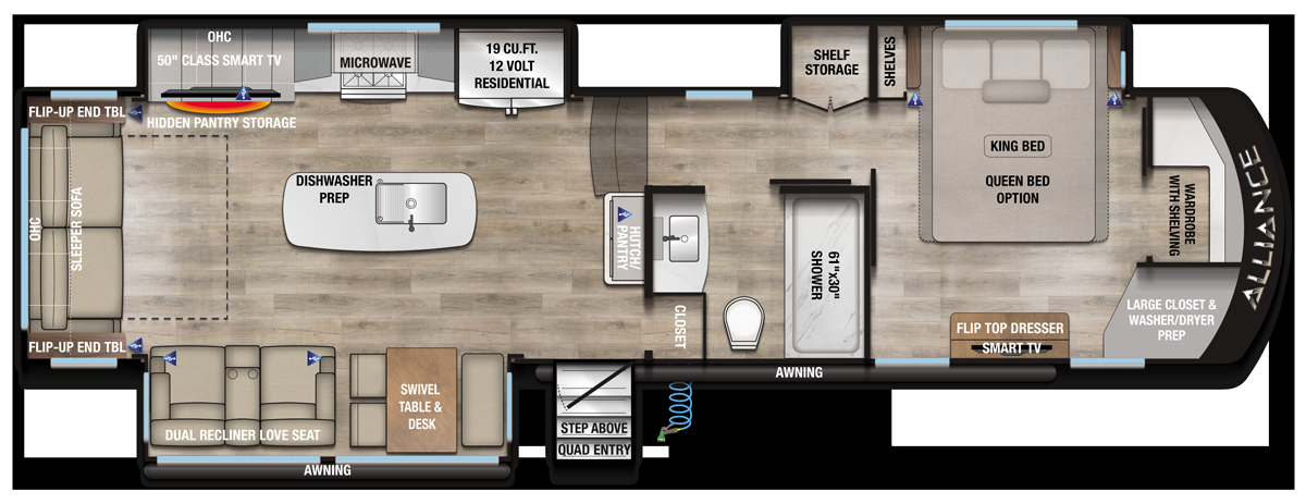 View 2026 Alliance RV Paradigm 340RL complete specs and manufacturer brochures