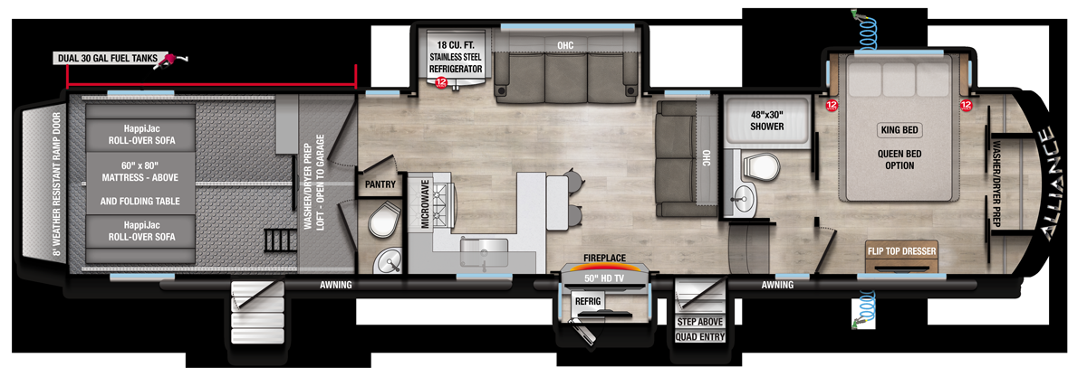 View 2026 Alliance RV Valor 40V13 complete specs and manufacturer brochures