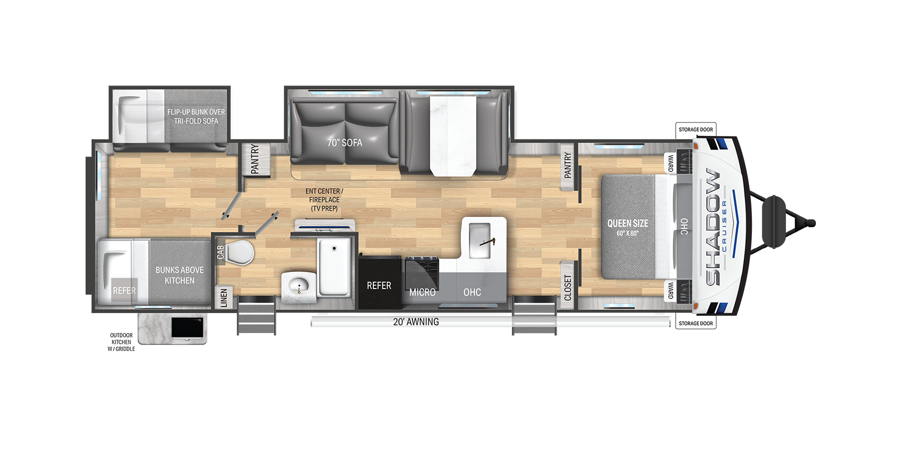 View 2026 Cruiser RV Shadow Cruiser 330BHS complete specs and manufacturer brochures