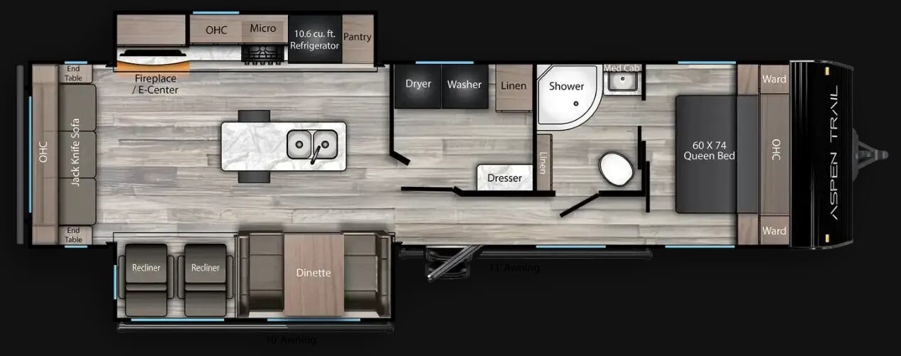 View 2026 Dutchmen Aspen Trail 3410RLL complete specs and manufacturer brochures