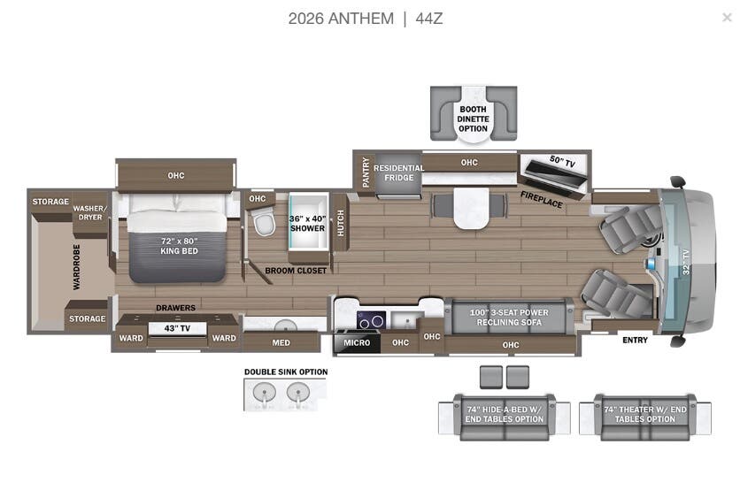 View 2026 Entegra Coach Anthem 44Z complete specs and manufacturer brochures