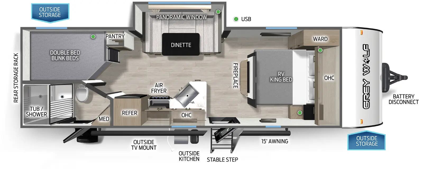 View 2026 Forest River Cherokee Grey Wolf Black Label 23DBHBL complete specs and manufacturer brochures