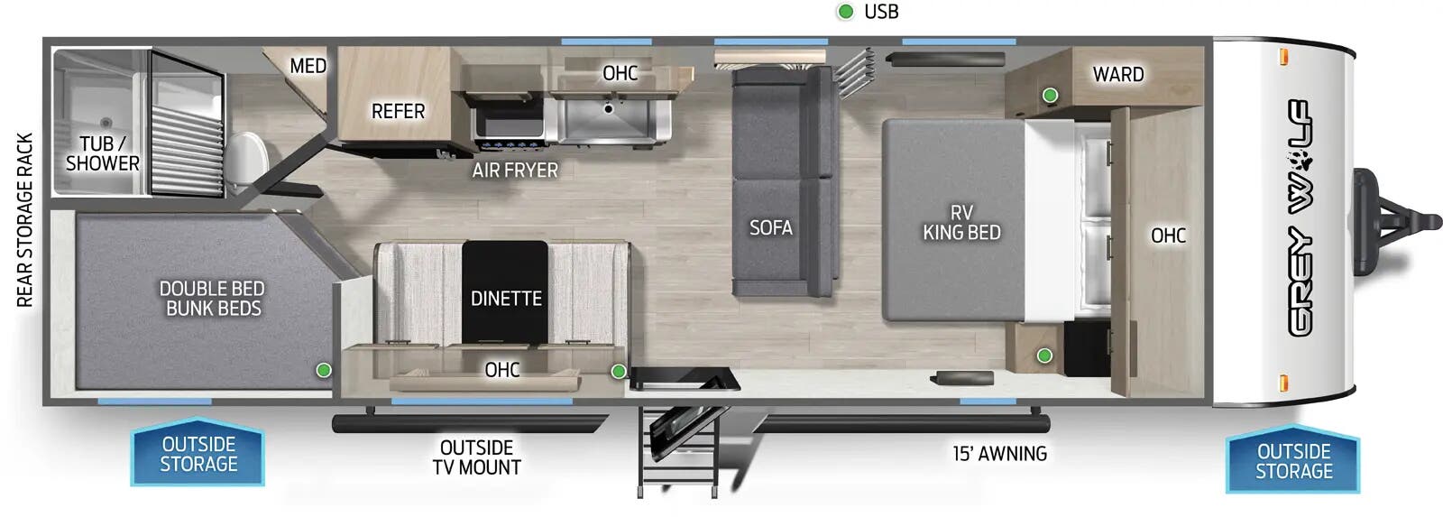 View 2026 Forest River Cherokee Grey Wolf Black Label 26DJSEBL complete specs and manufacturer brochures