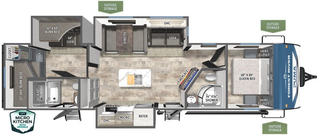 View 2026 Forest River Puma 32BH2B complete specs and manufacturer brochures
