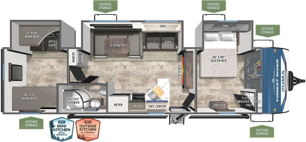 View 2026 Forest River Puma 32RBFQ complete specs and manufacturer brochures