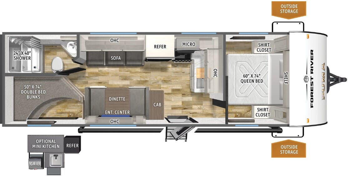 View 2026 Forest River Puma Camping Edition 23BHCE complete specs and manufacturer brochures