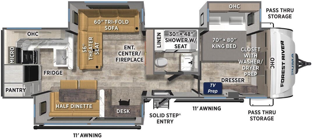 View 2026 Forest River Puma Tracks 3070RKLS complete specs and manufacturer brochures