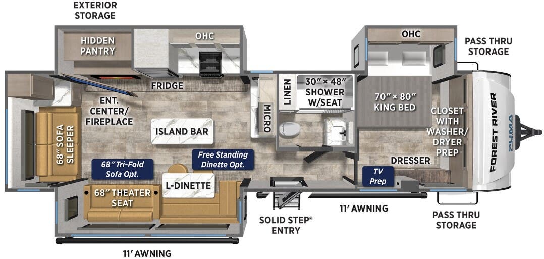 View 2026 Forest River Puma Tracks 3380RLBT complete specs and manufacturer brochures