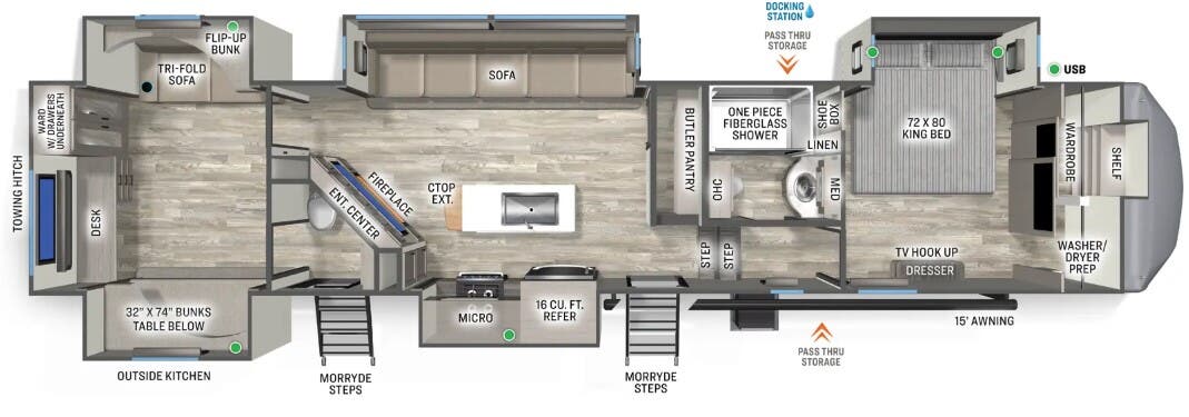 View 2026 Forest River Sandpiper 3844QUAD complete specs and manufacturer brochures
