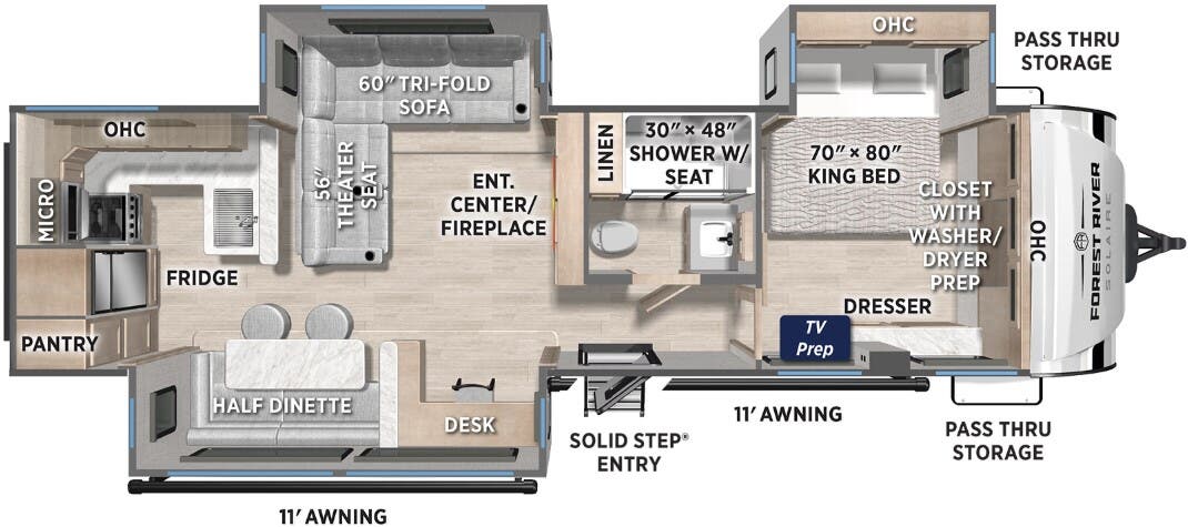 View 2026 Forest River Solaire 3070RKLS complete specs and manufacturer brochures