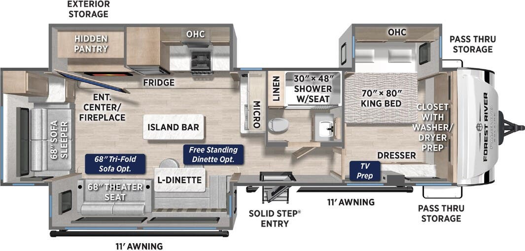View 2026 Forest River Solaire 3380RLBT complete specs and manufacturer brochures