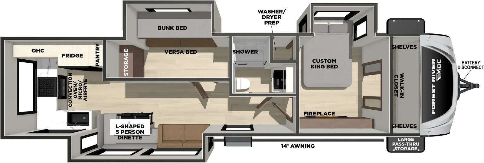 View 2026 Forest River Vibe 3400SB complete specs and manufacturer brochures